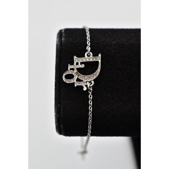 Dior Jewelry - Christian Dior Vintage Crystal Logo Bracelet Script Charm Silver Signed BinAD